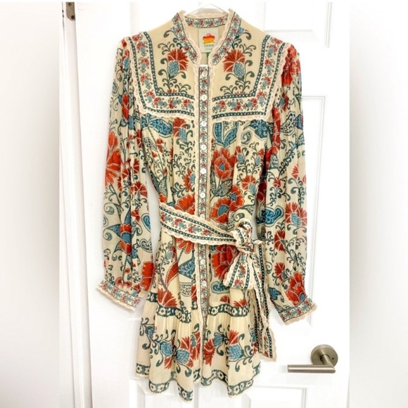 NWT - FARM Rio Button Down Long Sleeve Dress w/ Waist Tie - Picture 3 of 7